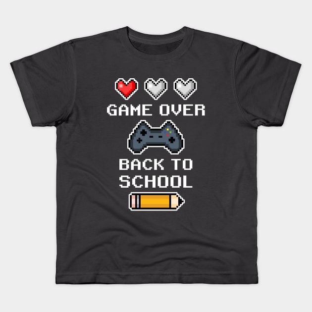 Game Over, Back to School Kids T-Shirt by Meows and Makes